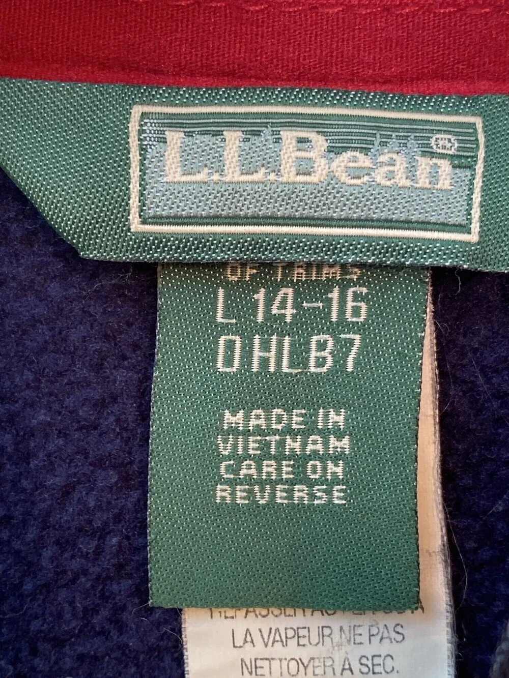 L.L.Bean Kids Navy Full Zip Fleece Jacket L 14-16